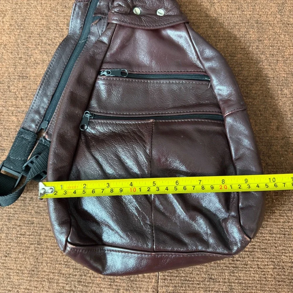 Unbranded Genuine Leather Sling Backpack Brown Convertible Crossbody Bag Mexico